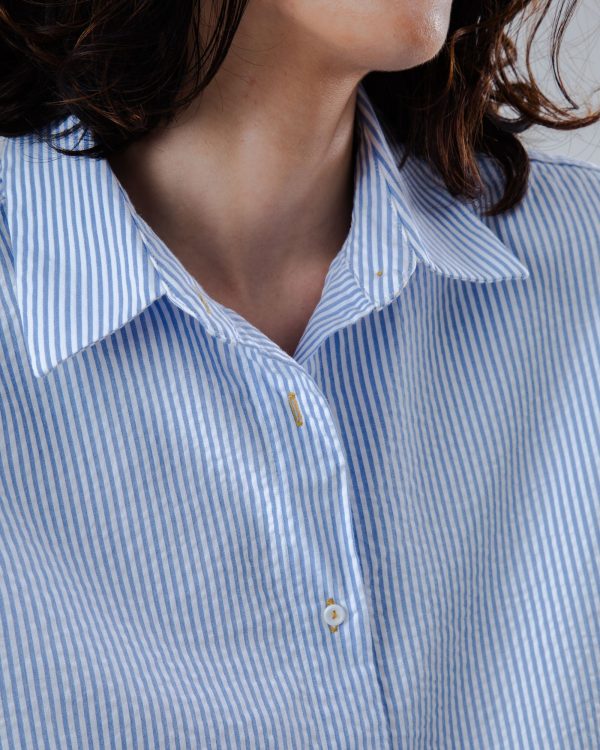 Seersucker Boxy Blouse Blue Soldes en ligne – Image 3
