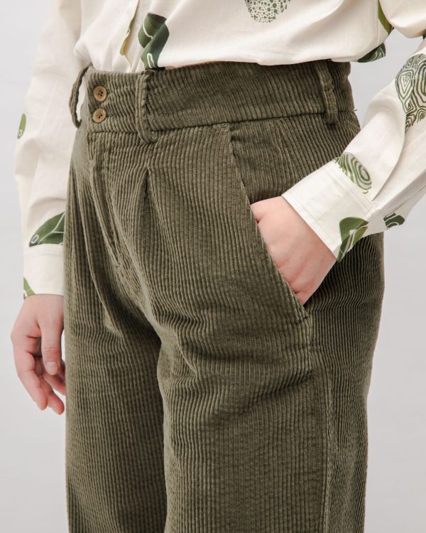 Corduroy Pleated Pants Stone Green Fourniture – Image 4