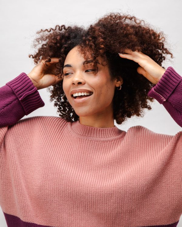 Bicolor Cotton Sweater Rose Ventes exceptionnelles en ligne – Image 4