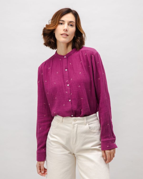 Dusk Boho Cotton Blouse Grape En ligne maintenant – Image 2