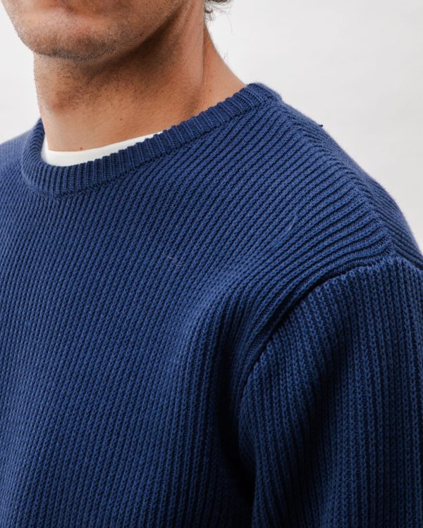 Structured Cotton Sweater Navy En solde – Image 4