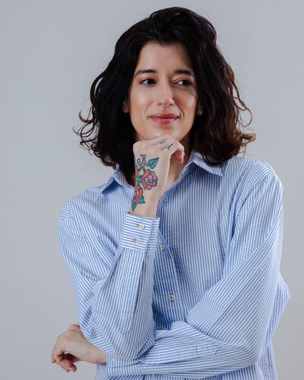 Seersucker Boxy Blouse Blue Soldes en ligne – Image 2