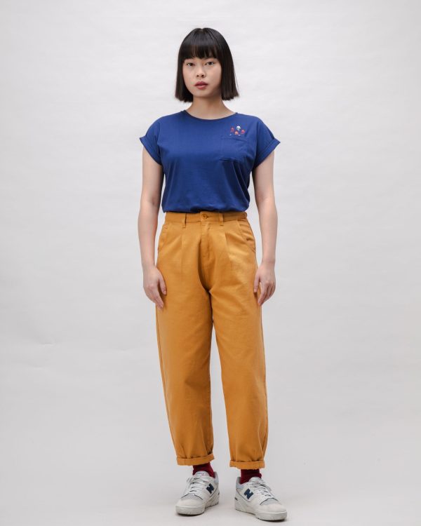 Pegged Cotton Twill Pants Ochre En solde – Image 3