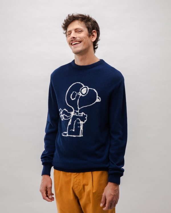 Peanuts Flying Ace Wool Cashmere Sweater Navy Mode