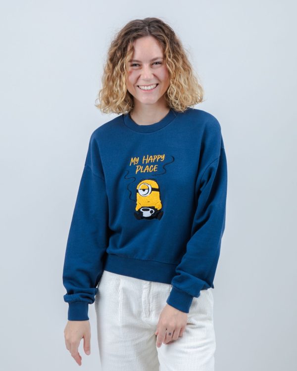 Minions My Happy Place Rounded Sweatshirt Blue Ventes exceptionnelles – Image 2
