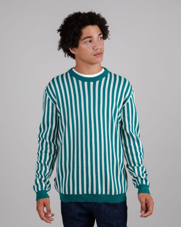 Stripes Cotton Sweater Green Pas cher – Image 5