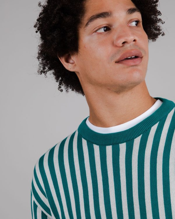 Stripes Cotton Sweater Green Pas cher – Image 3
