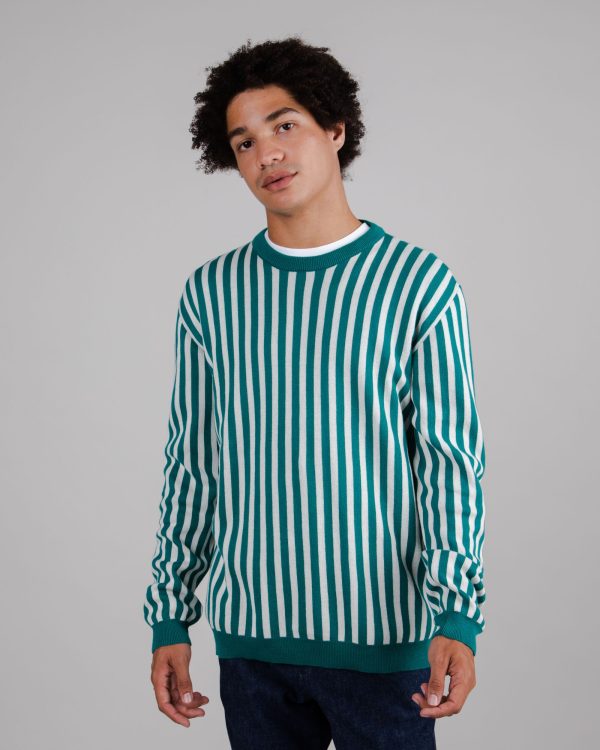 Stripes Cotton Sweater Green Pas cher – Image 2