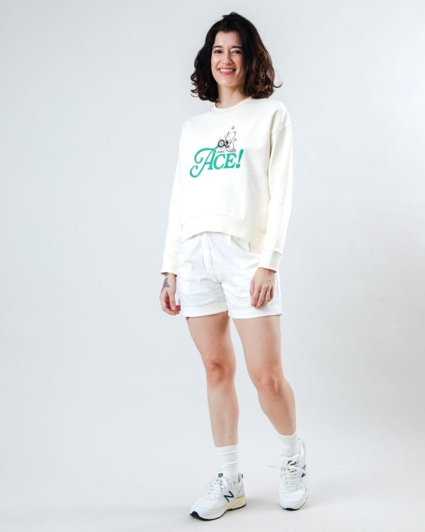 Peanuts Tennis Ace Snoopy Sweatshirt Rounded Hem Ecru Ventes exceptionnelles en ligne – Image 3