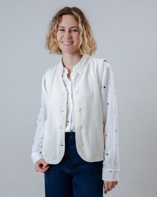 Corduroy Pleated Vest Ecru En solde